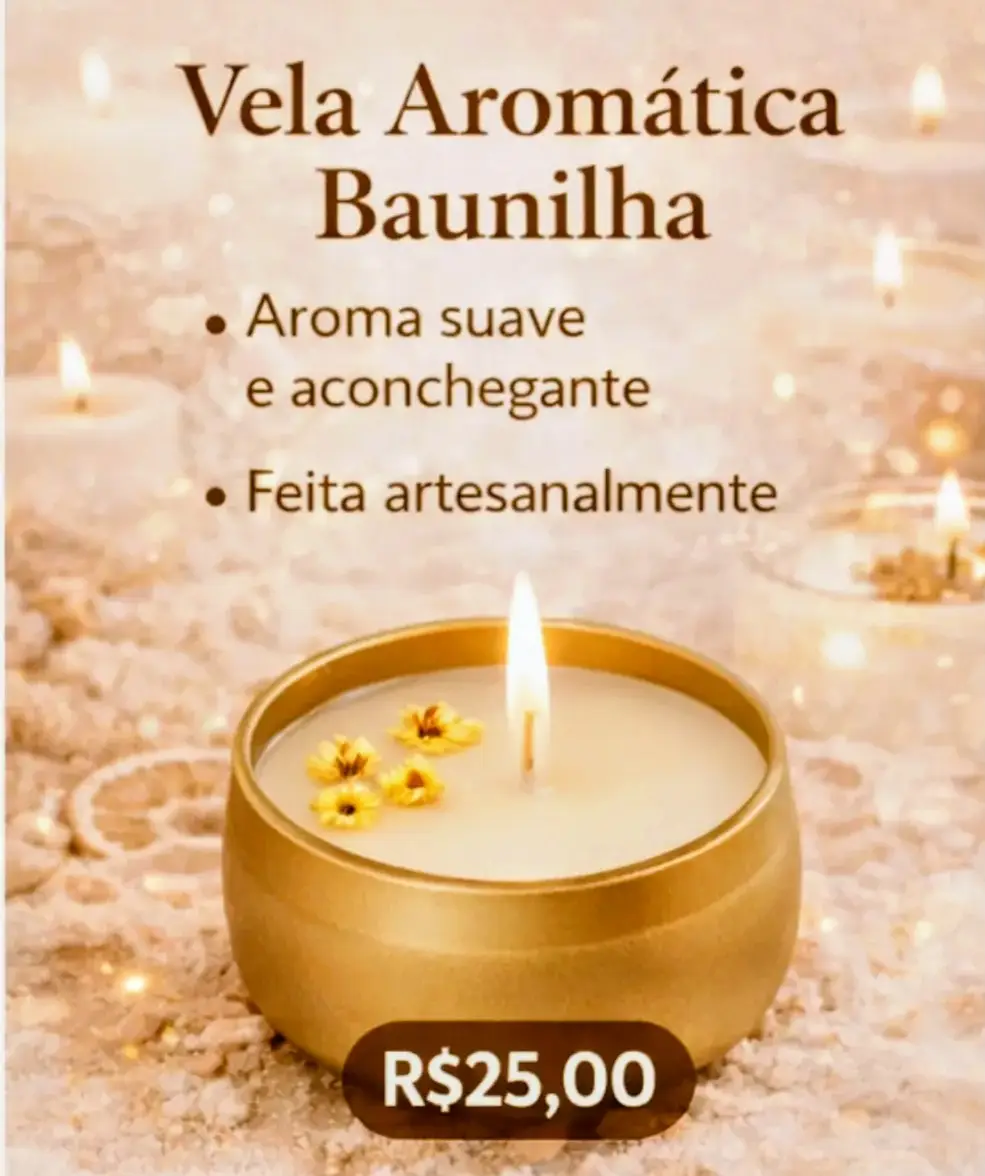 Vela aromática essência baunilha - Pote dourado 80 gr.